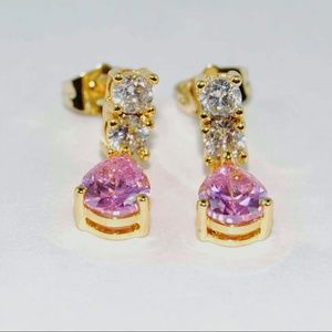 Pear Cut Pink Sapphire 9K GP Drop Stud Earring